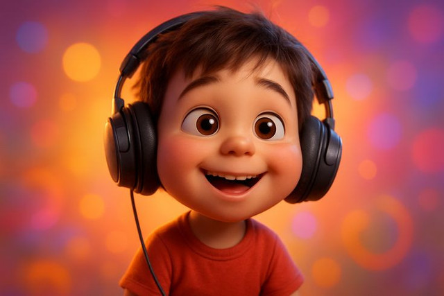Foto ilustrasi anak mendengarkan musik: AI Modified