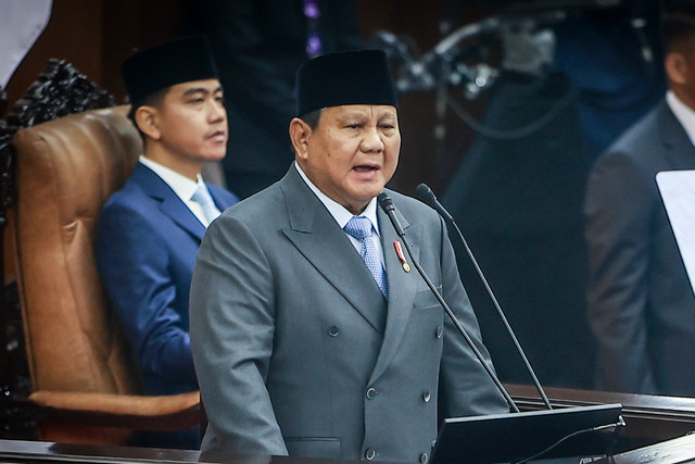 Presiden Prabowo Subianto menyampaikan pidato dalam Sidang Tahunan MPR RI dan Sidang Bersama DPR-DPD RI Tahun 2026 di Gedung Nusantara, Kompleks Parlemen, Jakarta, Jumat (14/8/2026). Foto: Fauzan/ANTARA FOTO