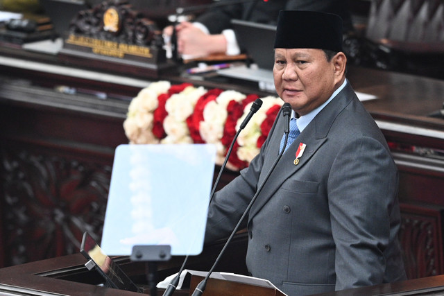 Presiden Prabowo Subianto menyampaikan pidato dalam Sidang Tahunan MPR RI dan Sidang Bersama DPR-DPD RI Tahun 2026 di Gedung Nusantara, Kompleks Parlemen, Jakarta, Jumat (14/8/2026). Foto: Fauzan/ANTARA FOTO