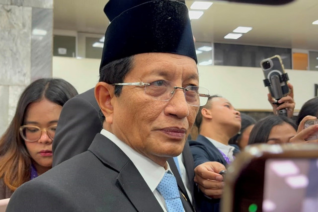 Menag Nasaruddin Umar di Kompleks Parlemen, Senayan, Jakarta, Jumat (14/8/2026). Foto: Nasywa Athifah/kumparan