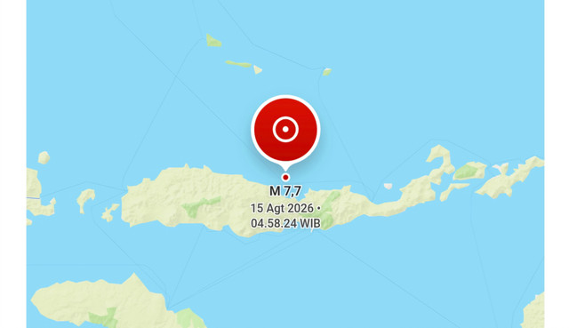 Lokasi gempa 7,7 M di NTT, Sabtu (15/8). Dok. BMKG