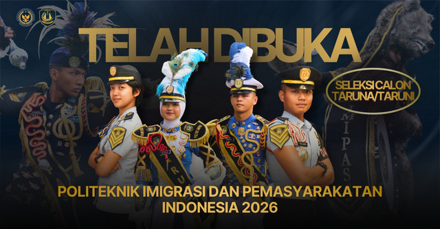 Kementerian Imigrasi dan Pemasyarakatan (Kemenimipas) membuka seleksi penerimaan calon taruna/taruni Poltekimipas Tahun Anggaran 2026 dengan menyediakan 405 formasi, yang pendaftarannya berlangsung pada 18-30 Agustus 2026, Sabtu (15/8/2026). Foto: Kemenimipas