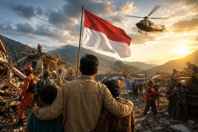 Foto: Ilustrasi Bencana Alam dan Kiriman Bantuan Kolaborasi Negara dan Masyarakat (Diolah oleh Penulis)