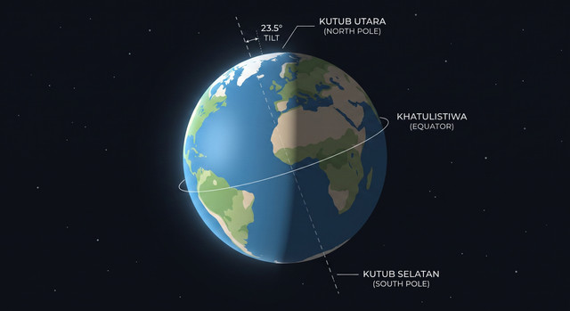Gambar Kemiringan Bumi (Sumber : Gemini AI Generated)