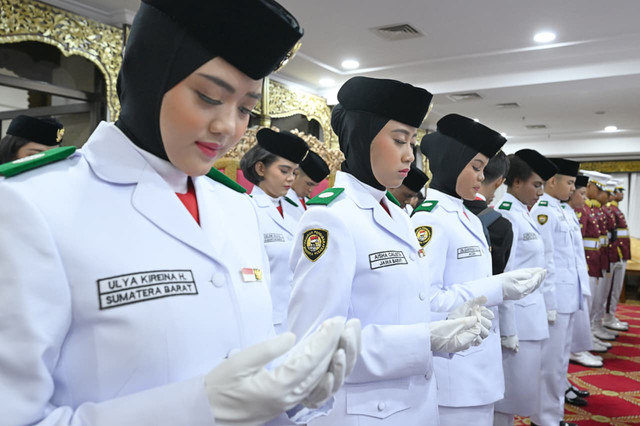 Tim Pasukan Pengibar Bendera Pusaka (Paskibraka) yang bertugas dalam Upacara Peringatan Detik-Detik Proklamasi Kemerdekaan RI di Istana Merdeka, Jakarta, Senin (17/8/2026). Foto: Muchlis Jr/Biro Pers Sekretariat Presiden
