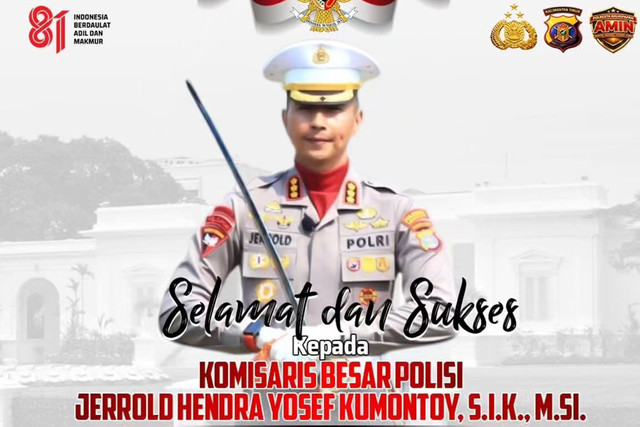Kapolresta Balikpapan Kombes Pol Jerrold Hendra Yosef Kumontoy, Komandan Upacara Penurunan Bendera Merah Putih pada Upacara Peringatan HUT ke-81 Kemerdekaan Republik Indonesia di Istana Merdeka, Jakarta. Foto: Instagram/ @polrestabalikpapan  