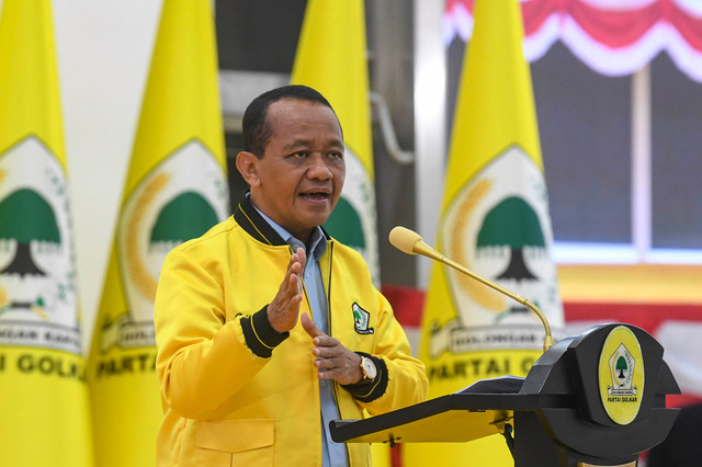Ketua Umum Partai Golkar Bahlil Lahadalia menyampaikan pidatonya pada Pengarahan Ketua Umum DPP Partai Golkar dalam rangka HUT Ke-81 Kemerdekaan Republik Indonesia di Kantor DPP Partai Golkar, Jakarta, Selasa (18/8/2026). Foto: Muhammad Adimaja/ANTARA FOTO