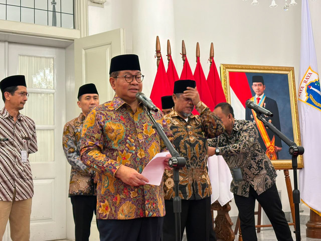 Gubernur DKI Jakarta Pramono Anung usai menghadiri pelantikan Pengurus DPW dan DPC IKAMA se-DKI Jakarta di Balai Kota DKI Jakarta, Rabu (19/8/2026). Foto: Nauval Pratama/kumparan