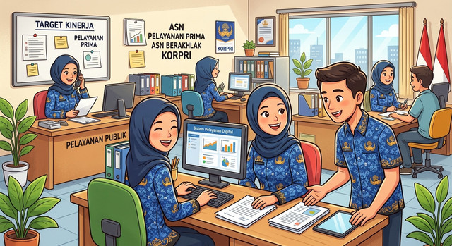 Ilustrasi ASN yang sedang bekerja di administatif, sumber : Ilustrasi oleh AI (Gemini.google.com)