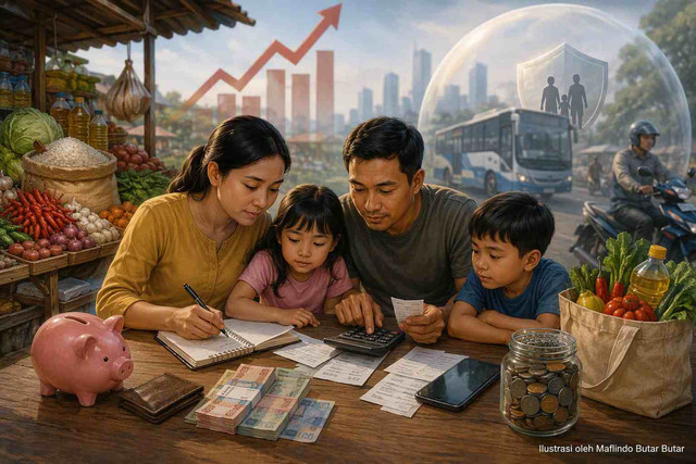 Ilustrasi keluarga melek keuangan, Dok. Buatan AI.