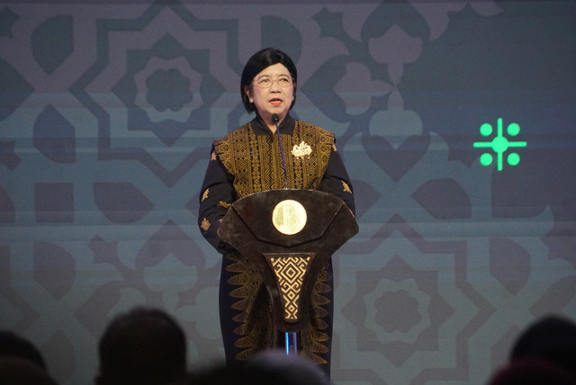 Pjs Gubernur Bank Indonesia, Destry Damayanti memberikan sambutan saat upacara pembukaan Karya Kreatif Indonesia di Hall B JICC, Senayan, Jakarta, Kamis (20/8/2026). Foto: Iqbal Firdaus/kumparan