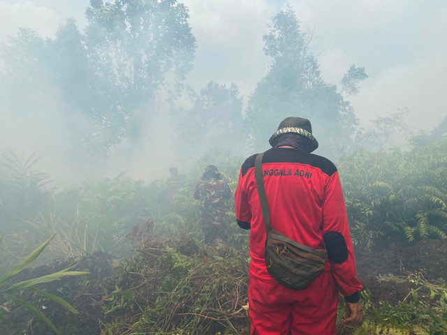 Kebakaran hutan dan lahan (karhutla) di Jalan Keluarga, Desa Rimbo Panjang, Kabupaten Kampar, Riau, mulai mengarah ke Jalan Lintas Barat.  Foto: Dok. Istimewa