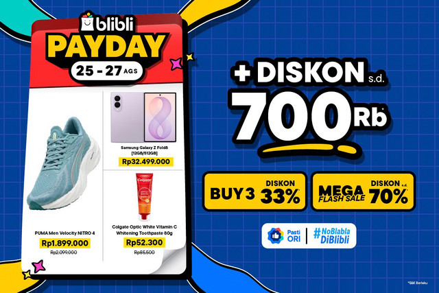 Blibli kembali menghadirkan Blibli Pay Day pada 25-27 Agustus 2026, dengan berbagai penawaran menarik. Foto: Dok. Blibli