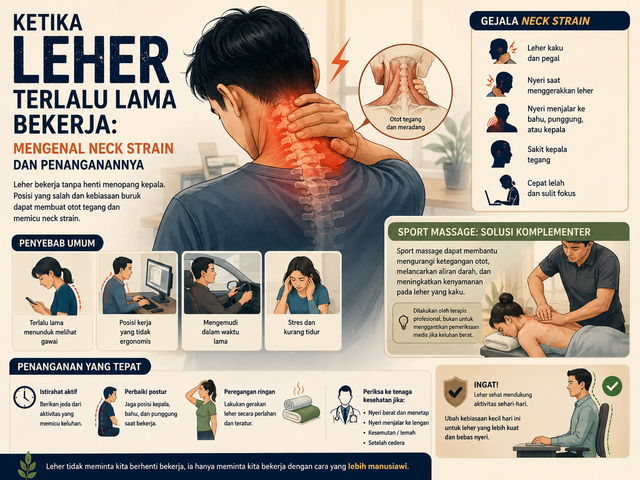 Ilustrasi Ketika Leher Terlalu Lama Bekerja: Mengenal Neck Strain dan Penanganannya (Sumber Gambar: AI Image Generator)