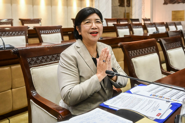 Calon Gubernur Bank Indonesia (BI) Destry Damayanti mengikuti uji kelayakan dan kepatutan (fit and proper test) bersama Komisi XI DPR di Kompleks Parlemen, Senayan, Jakarta, Rabu (26/8/2026). Foto: Rivan Awal Lingga/ANTARA FOTO
