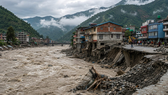 Ilustrasi banjir Nepal. Gambar dibuat menggunakan AI oleh penulis untuk keperluan ilustrasi artikel.