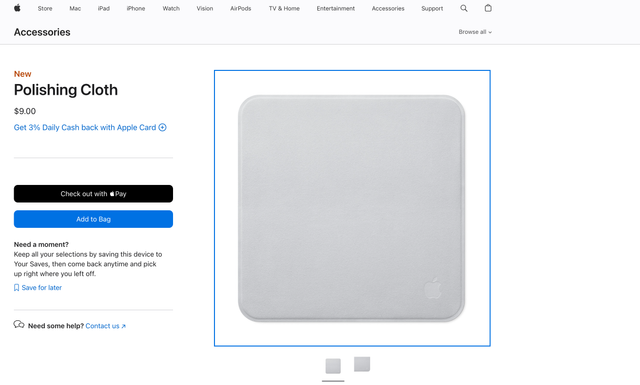 Harga Polishing Cloth Apple di laman resminya. Foto: Tangkapan layar