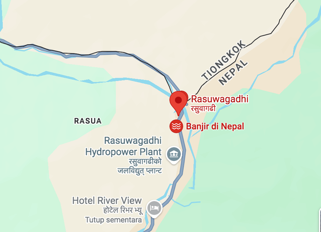 Peta bencana banjir bandang di Nepal yang berbatasan dengan Tibet (wilayah otonom China), Agustus 2026. Foto: Google Maps