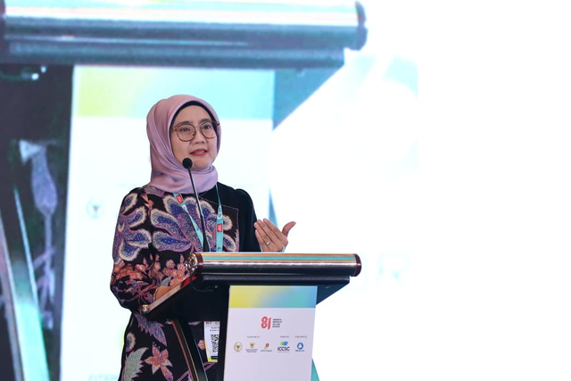Direktur Strategi Portofolio dan Pengembangan Usaha (SPPU) PT Pertamina (Persero), Emma Sri Martini, saat menjadi keynote speech dalam International Indonesia CCS Forum (IICCS Forum) 2026 pada 26–27 Agustus 2026 di Jakarta. Foto: Dok. Pertamina