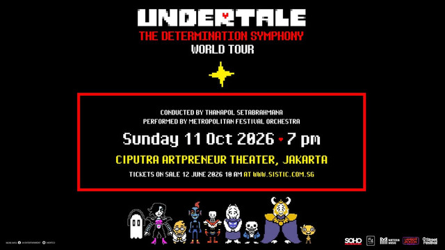 Konser orkestra game UNDERTALE: The Determination Symphony akan digelar di Jakarta pada Minggu, 11 Oktober 2026. 