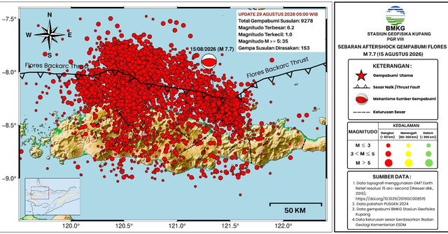 Update BMKG terkait gempa bumi susulan di NTT, Sabtu (29/8/2026). Foto: Instagram/ @infobmkg