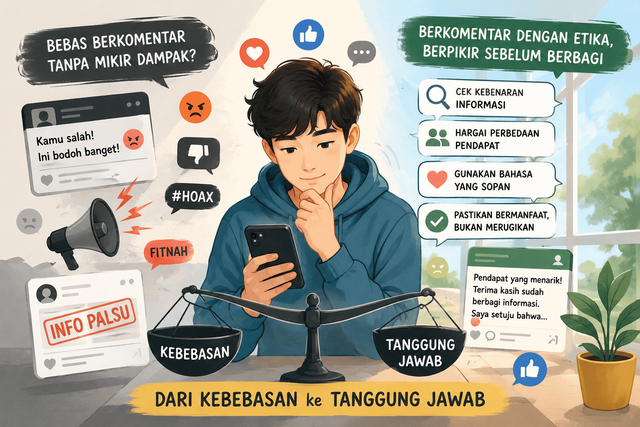 Ilustrasi etika komunikasi di media sosial. Sumber: Dihasilkan menggunakan AI.