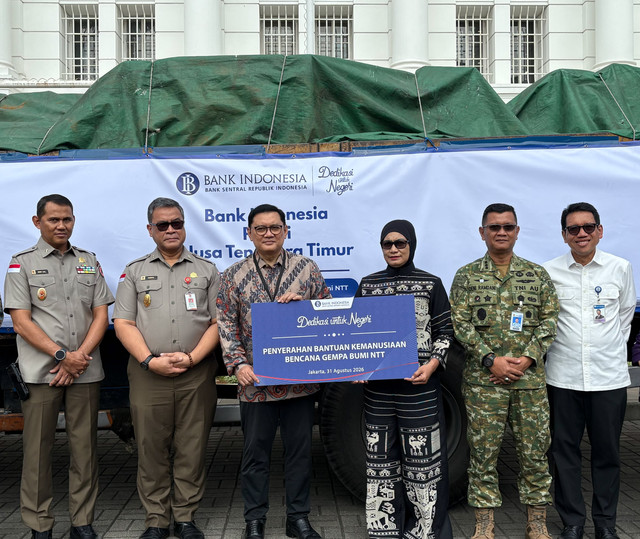 Pelepasan dan Penyerahan Bantuan Bencana Gempa Bumi Provinsi NTT di Museum Bank Indonesia, Jakarta, Senin (31/8/2026). Foto: Nur Pangesti/kumparan