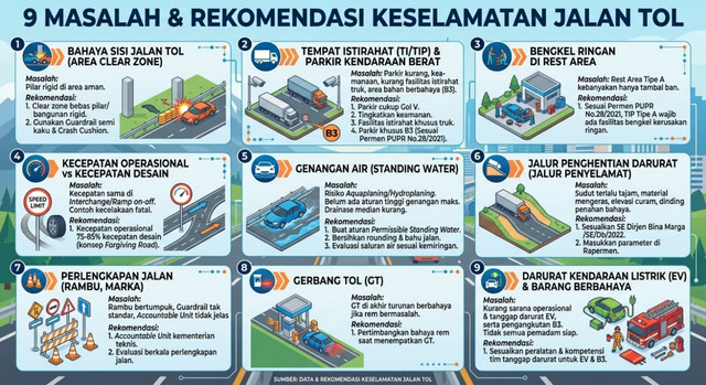 Ilustrasi catatan untuk mengevaluasi masalah keselamatan transportasi di jalan tol. Dok. Buatan AI.