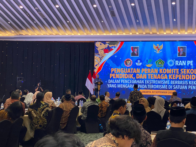 Kepala BNPT Eddy Hartono, pada Agenda Penguatan Peran Komite Sekolah, Pendidik, dan Tenaga Kependidikan dalam Pencegahan Ekstremisme Berbasis Kekerasan yang Mengarah pada Terorisme di Satuan Pendidikan, Jakarta, Rabu (2/9/2026). Foto: Aditya Nugraha/kumparan