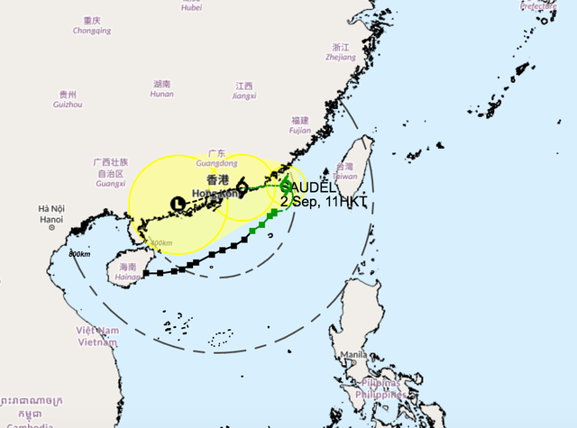 Pergerakan Topan Saudel, 2 September 2026 Foto: www.hko.gov.hk/