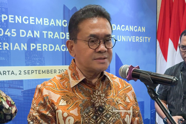 Menteri Perdagangan (Mendag) Budi Santoso, saat usai Peluncuran Cetak Biru Pengembangan SDM Perdagangan di Kementerian Perdagangan, Jakarta Pusat, Rabu (2/9/2026). Foto: Najma Ramadhanya/kumparan