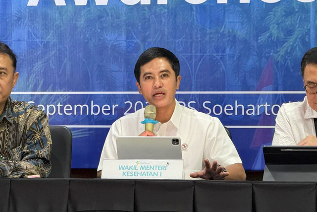 Wakil Menteri Kesehatan 1, Dante Saksono Harbuwono, dalam agenda Temu Media bertema (Rangkul Jiwa, Hapus Stigma: Layanan Kesehatan Mental Inklusif untuk Semua) di RS Soeharto Heerdjan, Jakarta Barat, Jumat (4/9/2026). Foto: Zahira Hilman/kumparan