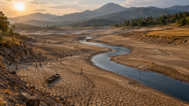 Ilustrasi Kekeringan Sungai di Indonesia. Foto: Generated by AI.