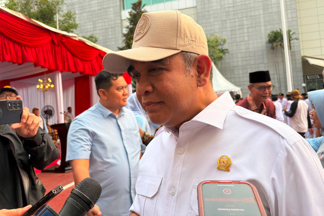 Ketua MPR Ahmad Muzani menghadiri penutupan Lomba Kreasi Baris Berbaris dan Pengibaran Bendera (LKBB-PB) tingkat SMA 2026 di Kompleks Parlemen, Senayan, Jakarta, Sabtu (5/9/2026). Foto: Nasywa Athifah/kumparan