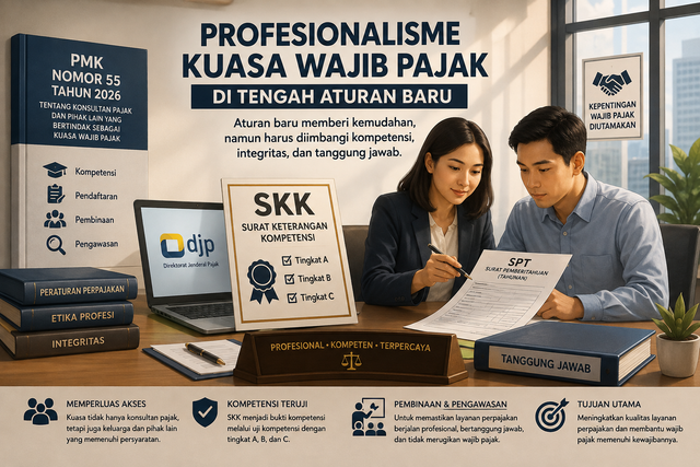 Ilustrasi kuasa wajib pajak dan pentingnya kompetensi serta profesionalisme dalam pelayanan perpajakan. Ilustrasi: AI Generated oleh ChatGPT