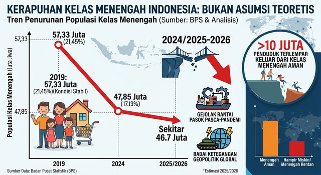 Data Kerapuhan Kelas Menengah (Kompas.com, 19/08/2026). Sumber Foto: AI Generated
