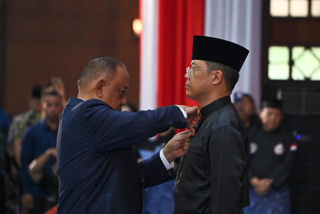 Ketua Umum Pengurus Besar Ikatan Pencak Silat Indonesia (PB IPSI) Sugiono saat pengukuhan pengurus PB IPSI periode 2026-2030 di Jakarta, Sabtu (5/9/2026). Foto: Dok. PB IPSI