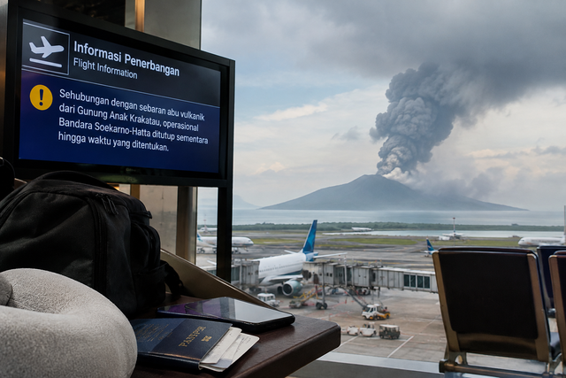 Ilustrasi Gunung Anak Krakatau dan Ancaman Abu bagi Keselamatan Penerbangan. Sumber : Generate AI