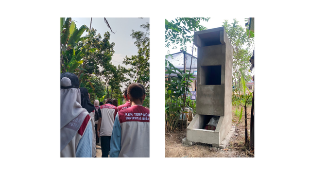 Foto observasi pengelolaan sampah di Desa Palasari Girang dan hasil rancangan rocket stove. Foto: Dok. KKN 20A Nusa Putra