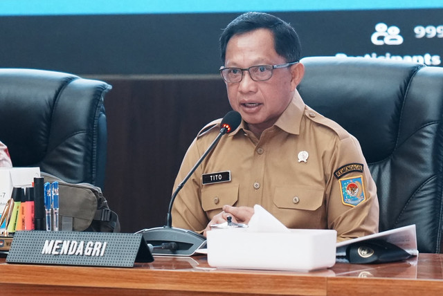 Mendagri Tito Karnavian sampaikan inflasi Indonesia pada Agustus 2026 tercatat 3,19 persen dan minta Pemda atensi komoditas pangan pemicu kenaikan harga dalam Rakor Pengendalian Inflasi di Jakarta, Senin (7/9/2026). Foto: Kemendagri RI