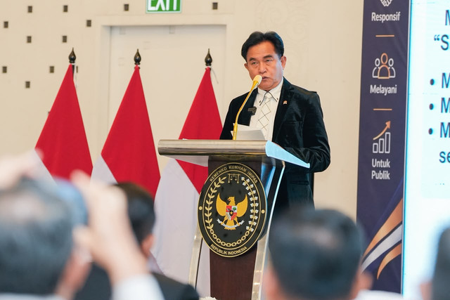 Menteri Koordinator Bidang Hukum, Hak Asasi Manusia, Imigrasi, dan Pemasyarakatan (Menko Kumham Imipas), Yusril Ihza Mahendra, pada Forum Keterbukaan Informasi Publik Kemenko Kumham Imipas di Jakarta, Selasa (8/9/2026). Foto: Dok. Kemenko Kumham Imipas.