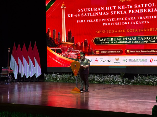 Gubernur DKI Jakarta Pramono Anung saat menghadiri HUT Satpol PP di Taman Ismail Marzuki, Jakarta Pusat, Selasa (8/9/2026). Foto: Nauval Pratama/kumparan
