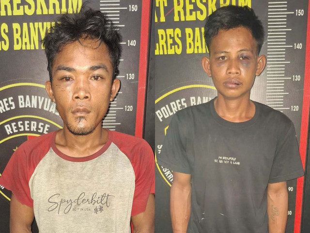 Tersangka Andika (kiri) dan Rendi (kanan) yang diduga membunuh serta memerkosa pasangan kakak beradik di sebuah rumah kosong di Banyuasin, Sumatera Selatan. Foto: Polres Banyuasin