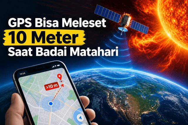 Ilustrasi dampak badai Matahari terhadap akurasi GPS dan sistem navigasi.Sumber: Ilustrasi dibuat menggunakan ChatGPT (AI).
