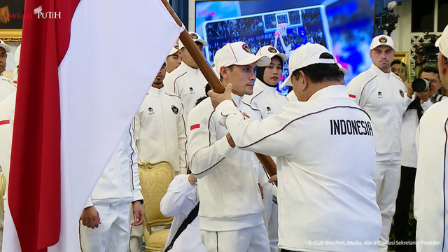 Presiden Prabowo Subianto menghadiri pelepasan atlet Asian Games 2026 di Istana Negara, Jakarta, Rabu (9/9/2026). Foto: Youtube/Sekretariat Presiden