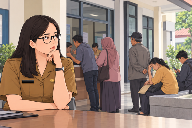 Sumber : Ilustrasi menggunakan Gemini AI (ASN yang menyadari suara kerap kalah oleh dinding tebal birokrasi)