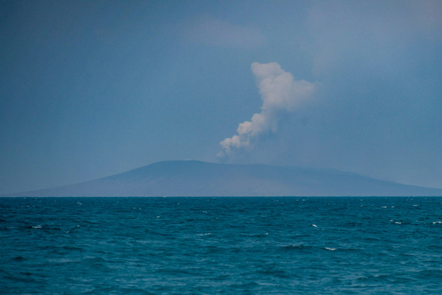 Gunung Anak Krakatau mengeluarkan asap terlihat dari perairan Selat Sunda di Kabupaten Lampung Selatan, Lampung, Rabu (9/9/2026).  Foto: Putra M. Akbar/ANTARA FOTO 