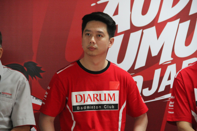 Kevin Sanjaya Sukamuljo saat menceritakan pengalaman dirinya mengikuti Audisi Umum PB Djarum 2006 dan 2007 usai sesi konferensi pers di Aula Serbaguna GOR Djarum Jati, Kudus, Jawa Tengah, Rabu (9/9/2026). Foto: Vega Ma'arijil Ula/kumparan