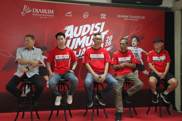 Kevin Sanjaya Sukamuljo saat mengikuti konferensi pers Audisi Umum PB Djarum 2026 di Aula Serbaguna GOR Djarum Jati, Kudus, Jawa Tengah, Rabu (9/9/2026). Foto: Vega Ma'arijil Ula/kumparan