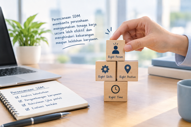 Ilustrasi perencanaan SDM yang menggambarkan konsep “the right person, with the right skills, in the right position, at the right time” Sumber : AI